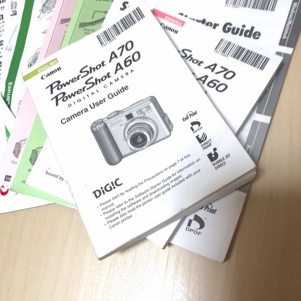LPowershot A70 A60 instruction booklets Manuals English & Spanish